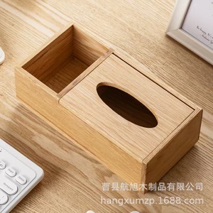 Boîte à mouchoirs en bois avec compartiment de rangement pour bureau, salon, voiture, salle de bain - Product Image 2