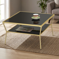 Table basse rectangulaire moderne de luxe à deux niveaux en verre, avec cadre en acier inoxydable plaqué bronze, meubles de salon en métal pour usage domestique