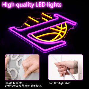 Enseigne néon LED avec logo de l'équipe sportive des Lakers, 13 pouces, pour décoration sportive de cave de basket-ball, chambre, bar, club, chambre d'adolescents, IP67, intensité réglable, 5V - Product Image 4