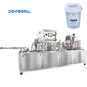Automatic Double Head Linear Type 4 lane Juice Jelly Sauce Yogurt Cup Butter Theremoforming Filling And Sealing Machine