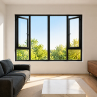 Ventana Abatible con Cristal Fijo Grande y Dos Paneles Laterales que se Abren hacia Afuera, Marco de Aleación de Aluminio, Diseño Moderno para el Hogar