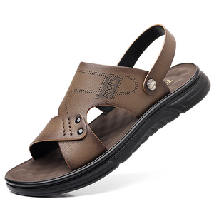 Sandales pour hommes en cuir véritable à brides croisées, à bout ouvert, respirantes, décontractées, pour l'été - Product Image 5