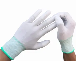 Vente en gros pas cher Gants de sécurité en polyester trempé avec revêtement en PU Gants de travail OEM antistatiques de calibre 13 en nylon gris avec paume enduite de PU