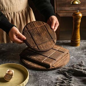 Japanese Style Paulownia Wood Round Placemat 19cm Anti Heat Insulation Mat For Rice Noodle Teapot <b>Teacup</b> Table Protection - Product Image 1