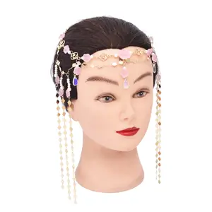 Copricapo principessa stile antico con nappine fiori sulla fronte ornamenti pendenti sopracciglia accessori per capelli da viaggio copricapi
