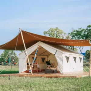 Large outdoor camping safari tent luxury canvas glamping canvas wall tent with canopy waterproof