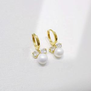 Boucles d'oreilles en argent 925 plaqué or, motif croix, perle, zircon cubique coloré, style coréen, géométriques, délicates, prix usine, dernières nouveautés - Product Image 4