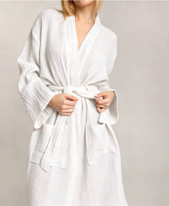 Accappatoio in garza di cotone stropicciato, comodo, a maniche lunghe, stile kimono, con cintura e tasche, per uso quotidiano, casa, hotel, vendita all'ingrosso - Product Image 3