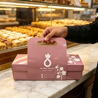 Boîte cadeau en papier personnalisée avec poignée, boîte d'emballage portable pour baklava, pâtisserie sucrée, dessert du Moyen-Orient