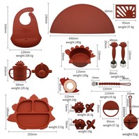 Ensemble de 7 pièces d'alimentation pour bébé en silicone motif animaux dinosaures, assiette à succion anti-déversement, vaisselle en silicone de qualité alimentaire pour enfants