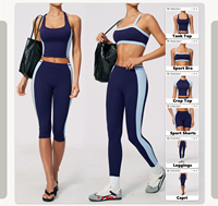 Ensemble 2 pièces de sport : Soutien-gorge de sport dos nageur à col carré, color block, avec coussinets amovibles, et Legging Capri taille mi-haute à coupe ajustée