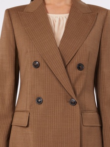 Women Camel Brown Pinstripe Double Breasted Blazer Suit Peak Lapel <b>Wool</b> Formal Business <b>Pant</b> Suit Office Ladies - Product Image 2