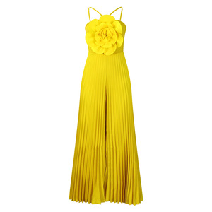 Nuovo <span class=keywords><strong>abbigliamento</strong></span> da donna Sexy tuta a pieghe in tinta unita con grande fiore largo per feste estive - Product Image 1