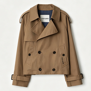 Chaqueta Gabardina Corta para Hombre, Estilo Gabardina, Cuello Alto, Doble Botonadura, con Epaulettes y Forro a Rayas en Contraste - Product Image 3
