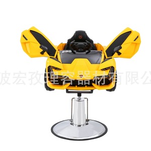 Chaise de coiffure pour enfants, jaune citron, hauteur réglable, design voiture jouet, pour 2 à 4 ans, unisexe, usage commercial - Product Image 2