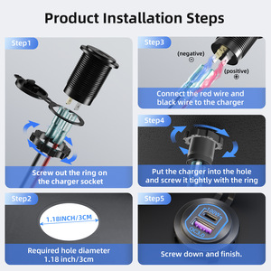 100W PD Type-C Car Charger & 18W USB QC3.0 sạc màu xanh <span class=keywords><strong>LED</strong></span> cho 12/24V xe tải thuyền RV cắm trại du thuyền không thấm nước sạc xe hơi - Product Image 3