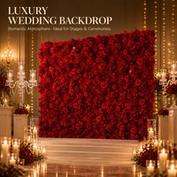 Dinding Bunga Dekorasi Pernikahan Trendy, Kain Mawar Buatan Berkualitas Tinggi, Latar Belakang 8ft X 8ft, Gulungan Merah, Dinding Bunga 3D