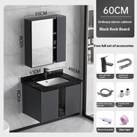 Meuble de salle de bain moderne et minimaliste en profilé d'aluminium Meuble sous-vasque mural à DEL avec bassin en céramique, dalle de roche et miroir