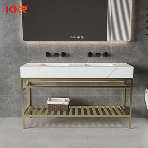 Mueble de Baño Moderno de Superficie Sólida Acrílica con <span class=keywords><strong>Base</strong></span> de Lavabo de Acero Inoxidable <span class=keywords><strong>para</strong></span> Hotel, Mueble de Baño con Lavabo de Piedra - Product Image 1