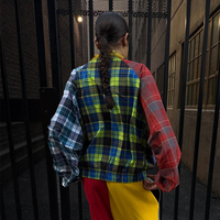 Veste coupe-vent unisexe personnalisée à blocs de couleurs, motif écossais, patchwork, col montant zippé, style streetwear ample, manteau bomber léger