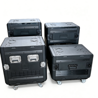 Estuche de transporte ATA de plástico Sound Town 14U para DJ con mesa superior para mezclador, 20U de profundidad, mesa de trabajo para DJ y ruedas, 14 espacios