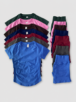 Set 2 Potong Pakaian Wanita Atasan Crop Top Lengan Pendek Model Longline Celana Pendek Olahraga Pinggang Tinggi Setelan Olahraga Pakaian Fitness Set Yoga