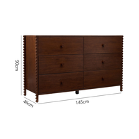 Commode à 6 tiroirs en noyer noir américain avec bord ondulé, style mid-century, en bois massif