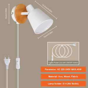 <span class=keywords><strong>Applique</strong></span> murale et plafonnier E14 au design innovant, 1 tête, base en bois moderne, abat-jour en tissu, <span class=keywords><strong>interrupteur</strong></span> filaire pour salon et chambre à coucher - Product Image 4