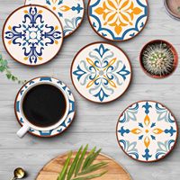 Sous-verres en céramique bohème écologiques les plus vendus avec base en liège, diamètre 10 cm, pour la protection de la table et tapis et coussinets