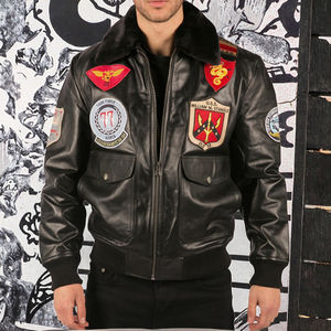 Chaqueta de invierno para motocicleta hecha a medida de cuero genuino pesado <span class=keywords><strong>Top</strong></span> <span class=keywords><strong>Gun</strong></span> <span class=keywords><strong>Maverick</strong></span> para hombre, cuello de piel de cordero desmontable Front High Street - Product Image 3