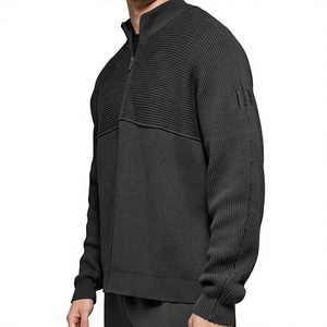 Haut d'hiver pour homme, coupe courte, en maille, 100% coton biologique, avec empiècement côtelé sur la manche gauche, style urbain, pour superposition, numérique - Product Image 1