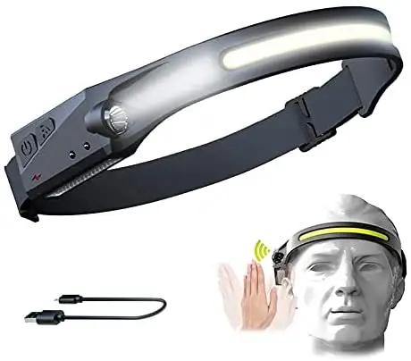 म्यू मोशन सेंसर एलईडी बैटरी Headlamp सिलिकॉन यूएसबी हाथों से मुक्त हेडलाइट 5 मोड हल्के निविड़ अंधकार हेडबैंड