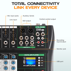 Bàn trộn âm thanh chuyên nghiệp XTUGA CT6/8 6/8 kênh, điều khiển DJ chuyên nghiệp với nguồn phantom 48V tích hợp, hỗ trợ MP3/BT/USB - Product Image 3