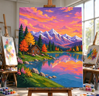 Kit de peinture par numéros encadré sur toile de coton imprimée, paysage de chalet au bord du lac, art moderne, décoration intérieure, cadeau