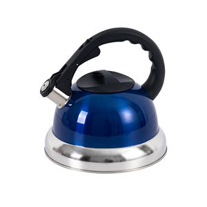 Bouilloire sifflante moderne en acier inoxydable pour cuisinière, finition miroir bleue, ébullition rapide avec bec verseur sifflant - Product Image 1