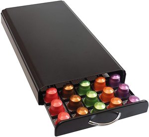 Coffee Pod Holder Compatible With Nespresso Capsule Stand Matte Black Tray for 50 Pod