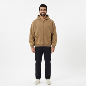Sudadera con capucha de gran tamaño con LOGOTIPO personalizado para hombre, de peso pesado de algodón 100% Sudadera con capucha, sudaderas con cremallera con estampado de hojaldre negro - Product Image 2