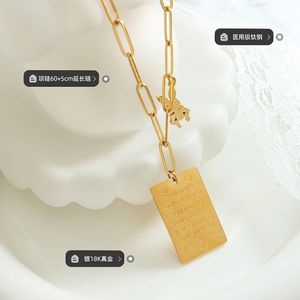 Collier long rectangulaire en acier titane avec pendentif lapin animal, chaîne de pull, ne se décolore pas, M032 - Product Image 5