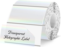 Stiker Label Termal Transparan Holografik 1x2 Inci Perekat Sendiri Berlubang Tahan Air untuk Printer Termal