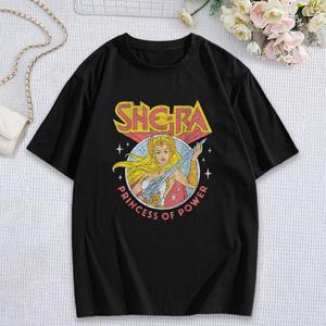 T-Shirt Personalizzata con Trasferimento Termico: Maglietta Femminile She-Ra Stile Anni '80 con Stampa Retrò Cartoon, Nera, Regalo, T-Shirt con Spalle Cadenti - Product Image 3