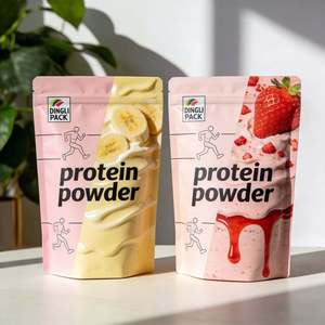 Kundenspezifische Plastiktüten mit Heißsiegelung, Flachboden, für Lebensmittel, Proteinpulver, Kaffeepulver, Verpackungsbeutel mit Reißverschluss - Product Image 1