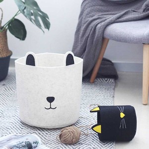 Nordic Cartoon Dog Cat Felt Storage Bin Storage Basket Children's Toy Storage Box Laundry Basket Bucket