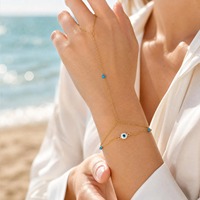 Pulsera de Cadena de Oro 8K y Acero Inoxidable con Triple Anillo para Mujer, Incrustada con Zirconia Blanca en Forma de Ojo