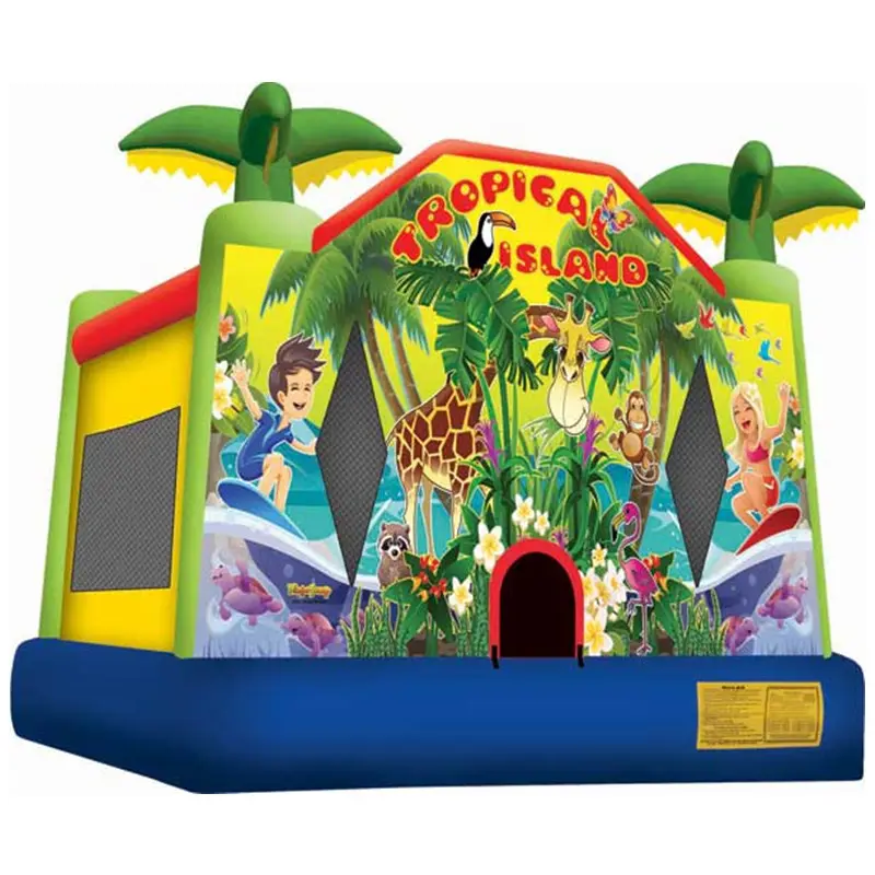 jungle theme inflatable bounce house jumping castle inflatable bouncer trampoline custom commercial tropical island jumper kids