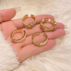 H Letter Enamel Custom <b>Gold</b>-Plated Channel <b>Set</b> Zircon Gemstone Trendy <b>Ring</b> INS Style Daily Women's Copper Jewelry - Product Image 6