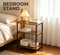 Table d'appoint à 3 niveaux, étagère de rangement, table de chevet, table d'appoint rustique simple pour salon, chambre à coucher, balcon