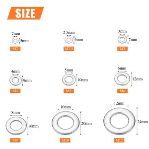 304 Stainless Steel Flat Washer <b>Set</b> 600Pcs M2 M2.5 M3 M4 M5 M6 M8 M10 M12 Boxed Washers Home Maintenance - Product Image 5