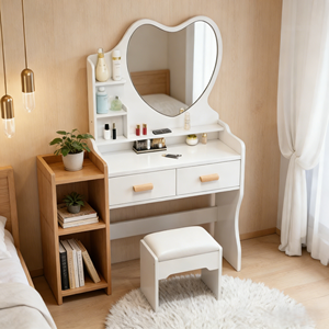 Mesa <span class=keywords><strong>de</strong></span> <span class=keywords><strong>Maquillaje</strong></span> en Forma <span class=keywords><strong>de</strong></span> Corazón en Oferta, con 2 Cajones <span class=keywords><strong>de</strong></span> Almacenamiento y Taburete, para Dormitorio o Apartamento <span class=keywords><strong>Pequeño</strong></span> - Product Image 4