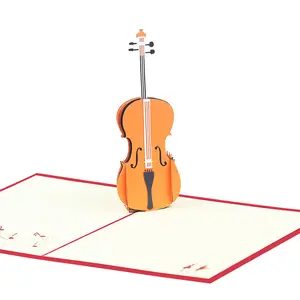 厂家创意优雅激光切割3D弹出纸工艺毕业季生日小提琴谢谢贺卡