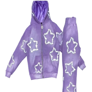 ¡Novedad de 2024! Conjunto de ropa deportiva para hombre, Sudadera con capucha de algodón de rizo francés alto, pantalón, cinturón de cuerno serigrafiado, estilo de decapado callejero - Product Image 3